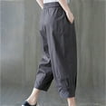 thumbnail image 4 of CLOISE Capris Pants for Women Active With Pockets Cotton Linen Capris Pants Athletic Mid Rise Lounge Capris Pull On Cropped Pants Loose Elastic Waist Cropped Trousers Solid Summer Gray, 4 of 6