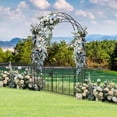 thumbnail image 3 of 84in High Metal Garden Arbor with Gate, Heavy Duty Wide Garden Arch, Metal Arch Trellis with Gate for Climbing Plant, Wedding, Outdoor Patio Decor, Black(84"x52.4"x19"), 3 of 9