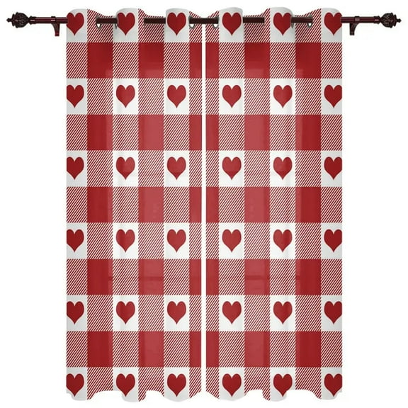 Red Heart Plaid High Shading Window Curtains Bedroom Kitchen Blackout Drapes Home Decor Curtain New