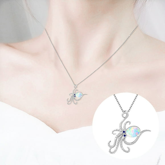 iTNHFP Custom Necklace for Women Ocean Series Platinum Blue & White Opal Pendant Necklace for Women