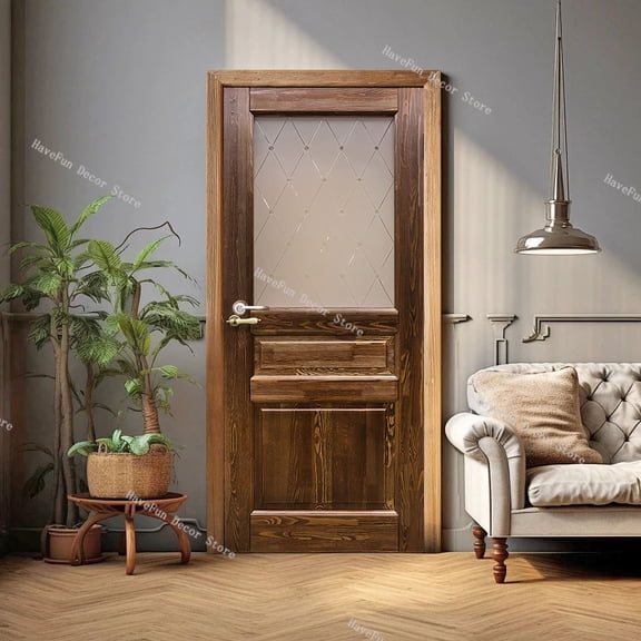 European Retro Simulation Wooden Door Stickers Old Door Renovation Cover Decals Removable Waterproof