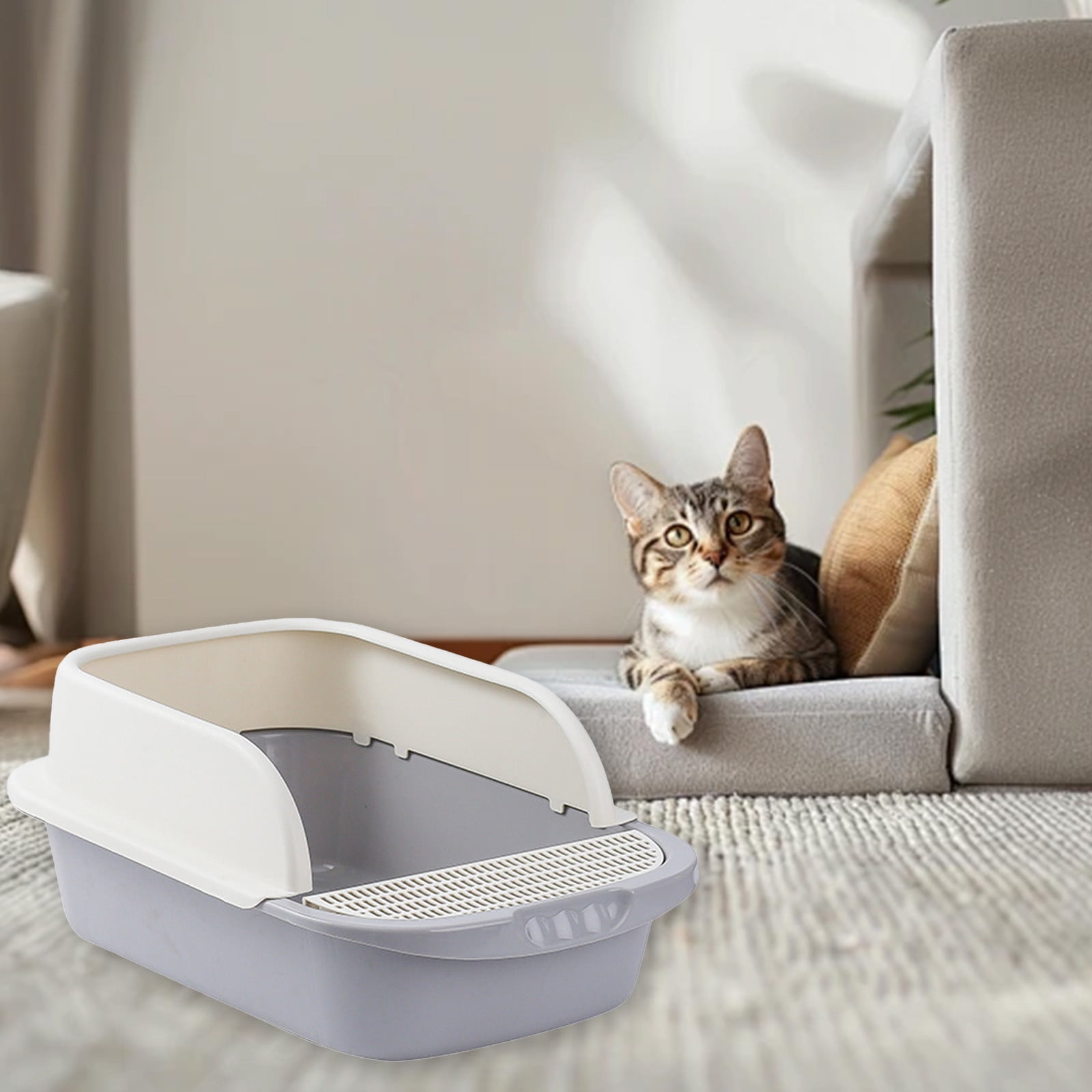 Tvtnvo Pet Litter Box Semi Enclosed Extra Spacious Odor Control Scoopable Easy Clean Pet Toilet with Splash Guard Non Slip Base Private Relaxedable for Pets Gray 17.7x11.8x7.1in