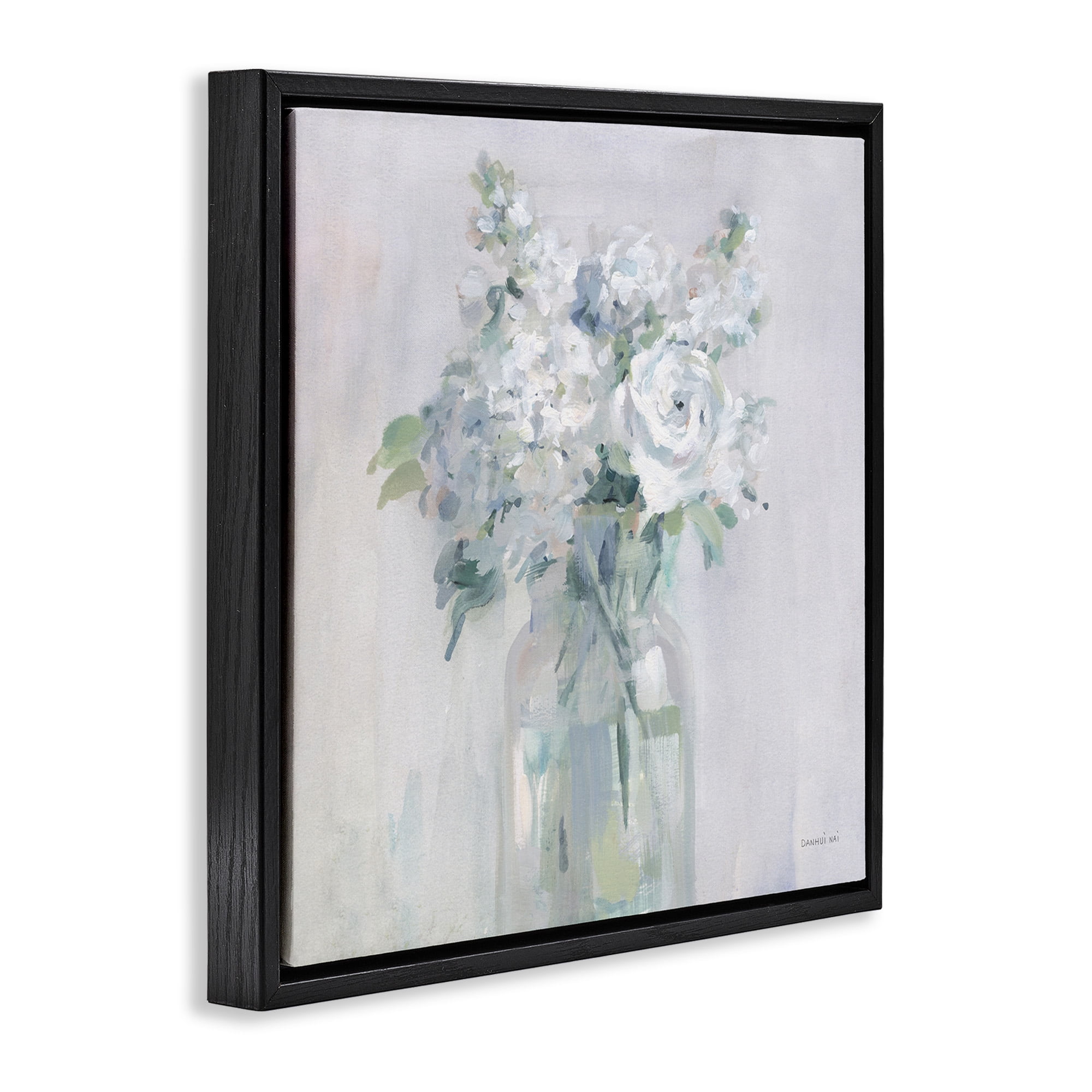 Stupell Industries White Abstract Bouquet Botanical & Floral Painting Black Floater Framed Canvas Art Print Wall Art, 25 x 25