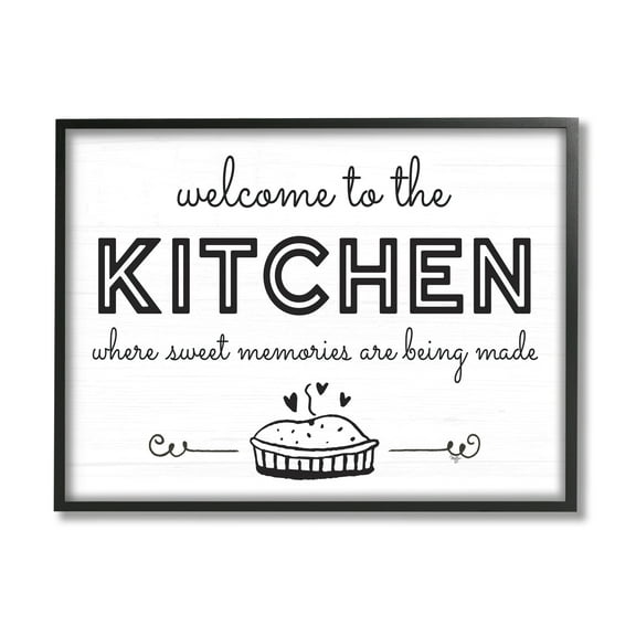 Stupell Industries Welcome to Kitchen Fresh Baked Pie Rustic Phrase Graphic Art Black Framed Art Print Wall Art, Design by Mollie B.