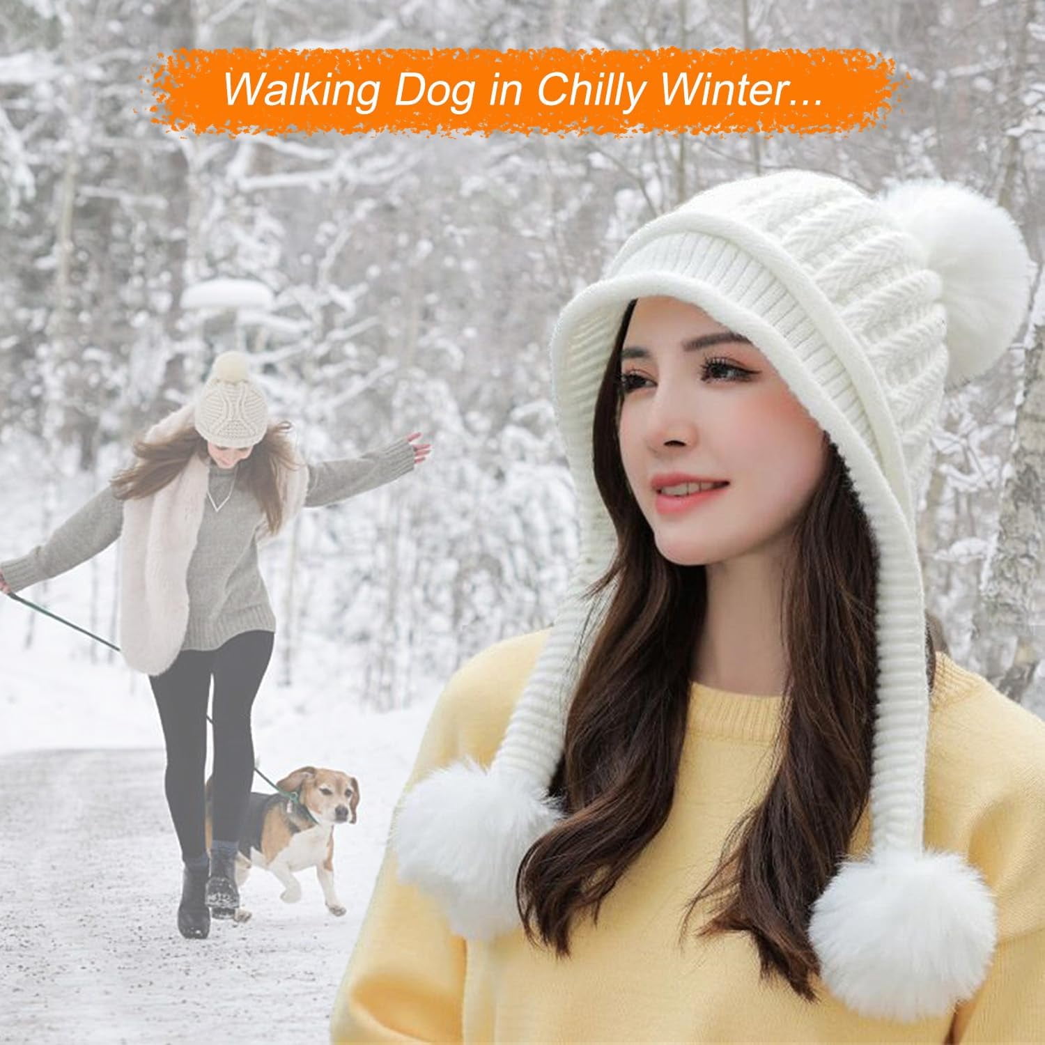 Zhengup Women Winter Beanie Hat Circle Scarf Set Pompoms Peruvian Ski Snow Ear Flaps Sherpa Knit Hats Fleece Lined,S to M Size Head