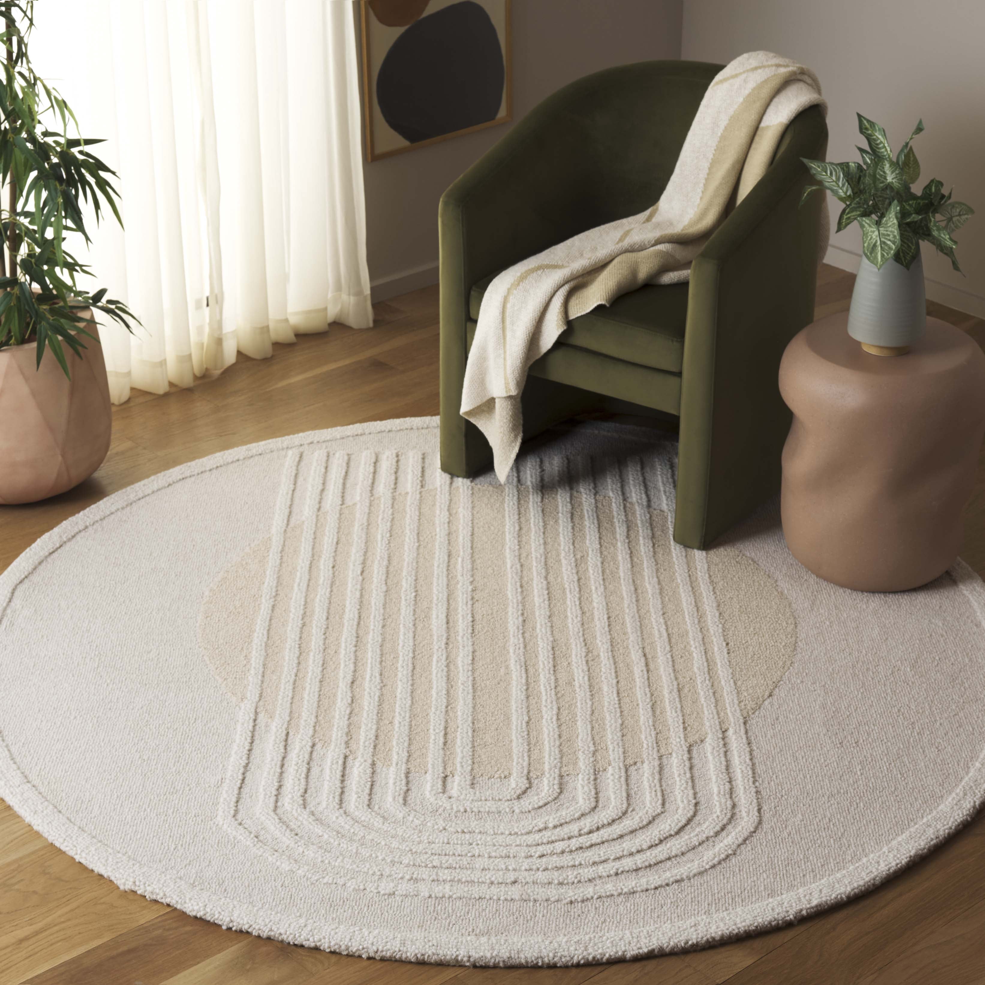 SAFAVIEH Rodeo Drive Guliana Abstract Area Rug, Ivory/Beige, 6' x 6' Round