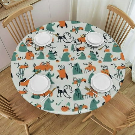 Akjvoe Funny Cute Animal Sloth Music Print Round Tablecloth,Thanksgiving Table Cover for Party Dining Picnic Table Decor White