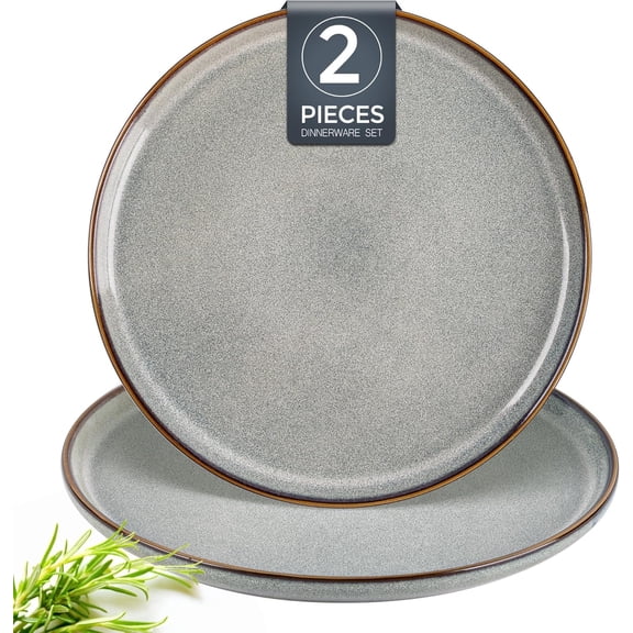 AmorArc Ceramic Dinner Plates Set of 2, 10.5 Inch Large Stoneware Plates for Kitchen, Microwave& Dishwasher Safe, Scratch Resistant-Green Wheat