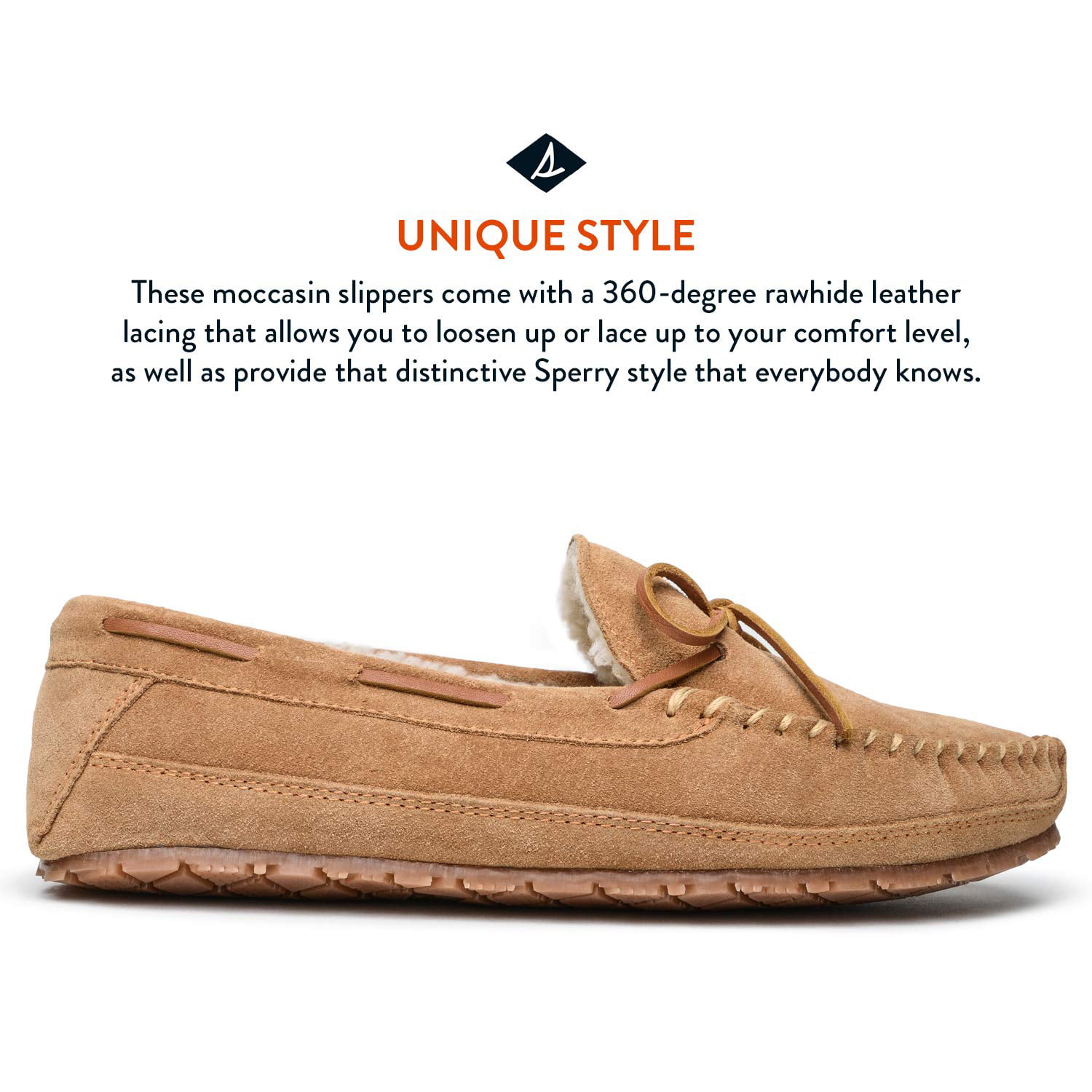 Sperry Men's Trapper Moccasin Slippers with Rawhide Leather Lacing 