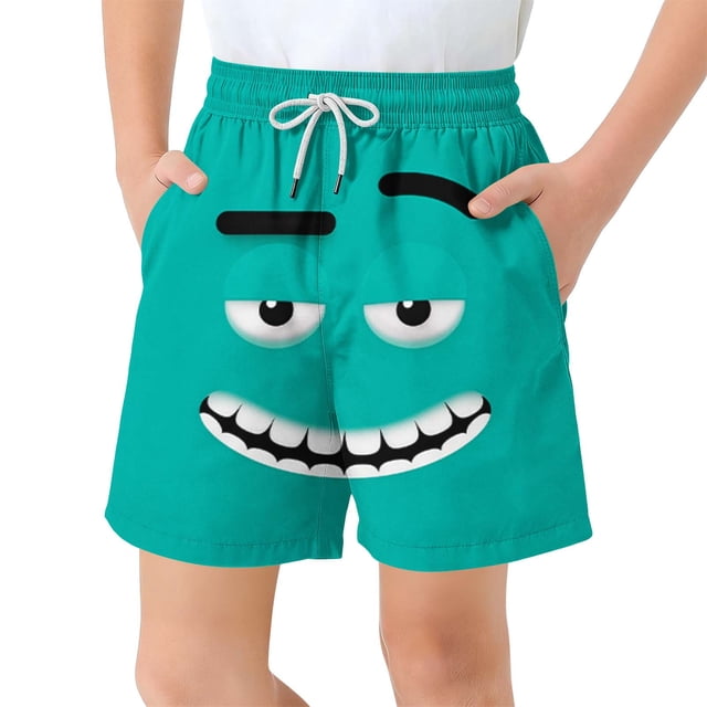 FcBaudy Children's Pocket Shorts Drawstring Elastic Printed Casual Swim Trunks five point pants