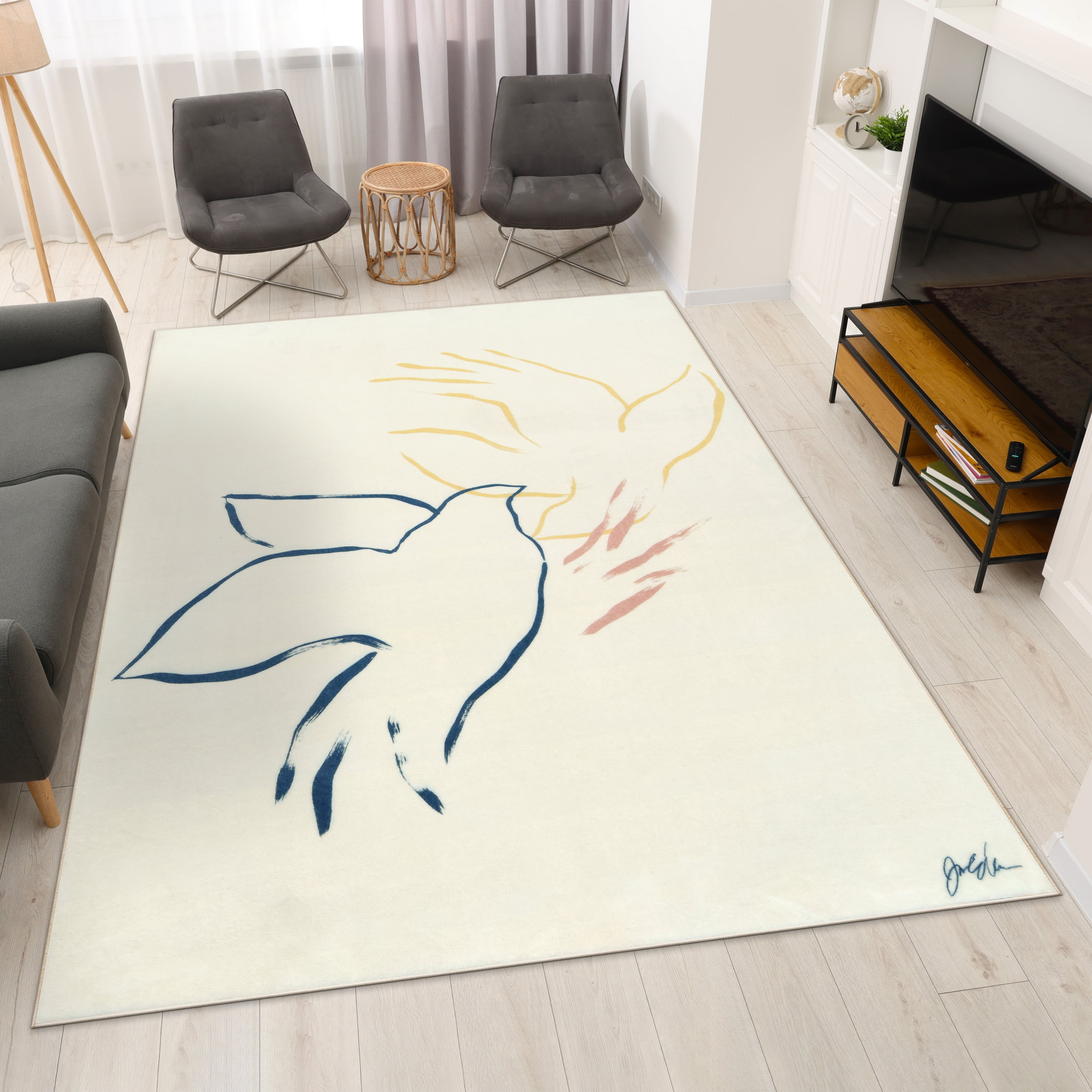 Abstract Flock, 8'x10' Hand Washable Art Area Rug