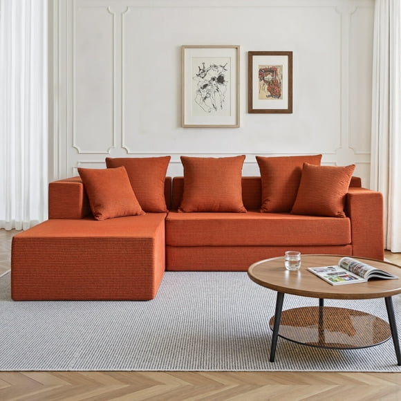 YINIX 106.5" Sectional Sofa for Living Room, L-Shaped Couch with Corduroy Fabric, No Assembly Required, Orange
