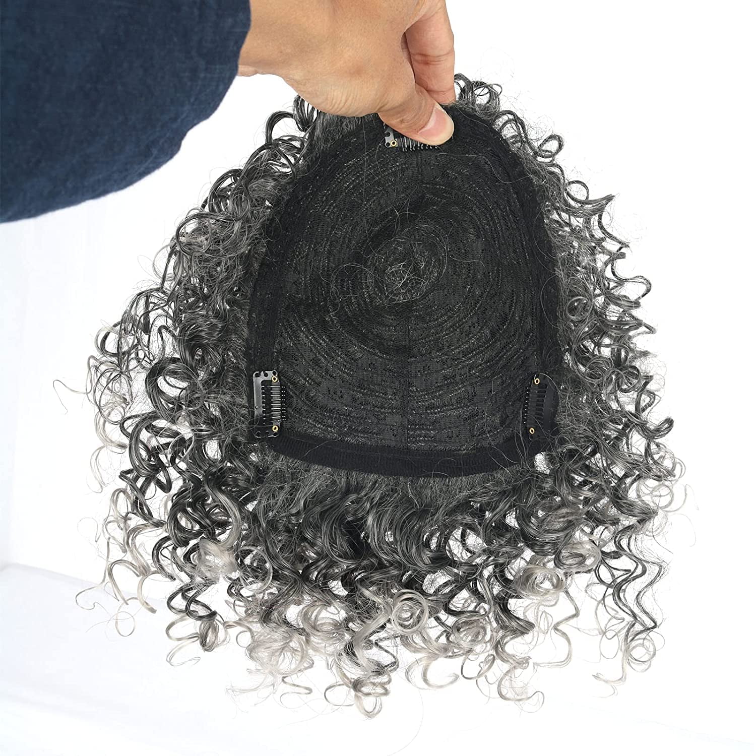 Silver Grey Afro Curly Synthetic Hair Toppers Hair Pieces for