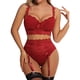 thumbnail image 2 of Gibobby Tangas de mujer sexy encaje Día de San Valentín Pijama de encaje floral transparente para mujer, conjunto de lencería, ropa de dormir de cintura alta, sujetador y(Rojo, XXL), 2 of 4
