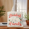 thumbnail image 3 of Colorful Canvas Tote Bag with " Bumten den sock man Cants " Design Leaf Accents Perfect for Shopping Travel & Parties, 3 of 6