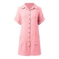 thumbnail image 5 of Dresses For Women 2025 Elegant Classy, Linen Shirt Dress Casual Cotton Lapel Collar Button Midi Dress With Short Sleeves Loose Wedding Guest Wrap Dress Midi Dresses (XXL, Pink) ZMTing, 5 of 5