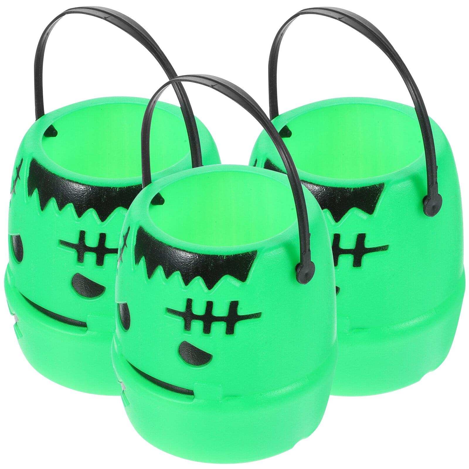 3pcs Pumpkin Buckets Halloween Candy Holders Handheld Plastic Candy