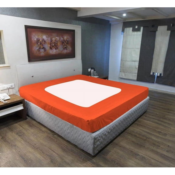 D.N.G. BEDDINGS 1 Piece Box Spring Cover - 100% Egyptian Cotton, 800 TC, Wrap Around 4 Sides Bed Skirt for Hotel & Home, Fits Box Springs up to 21 Inch - Cal King, Stripe Orange Color