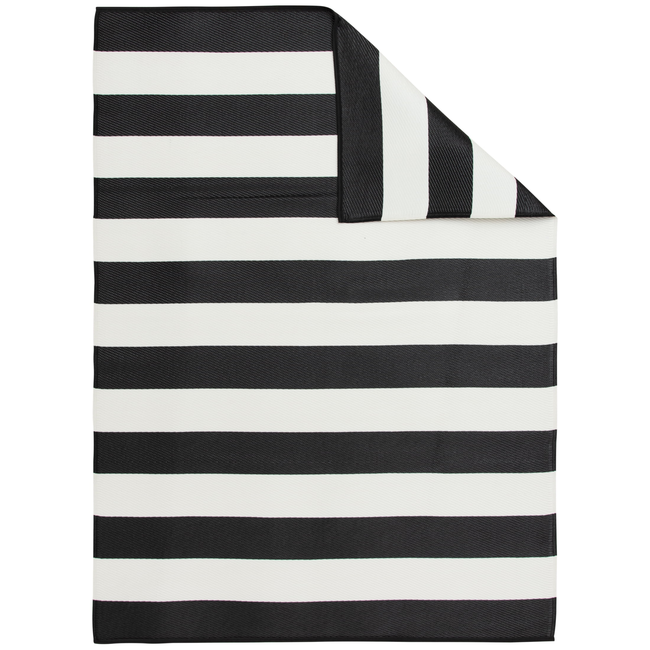 Mainstays 5'X7' Black and White Stripe Reversible Outdoor Plastic Rug
