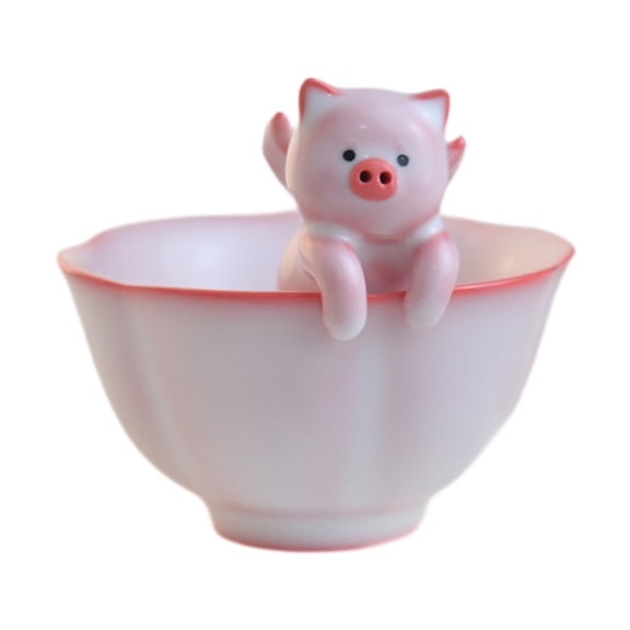kowaku Teacup Made of , Chinese Teacup with Tea Pet, Pig Statue, Decorative Porcelain Collectible Figurine, Miniature Figure for Tea Room And Office B