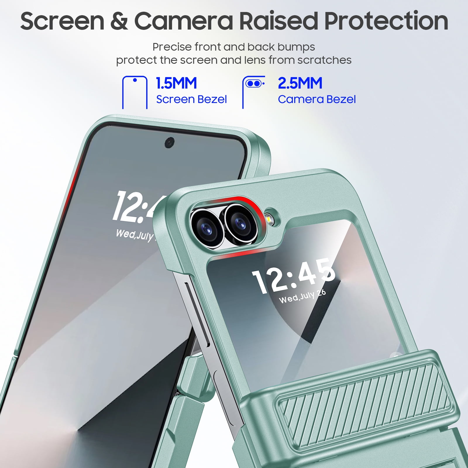 Oupeigar for Samsung Galaxy Z Flip 6/7FE Phone Case with Card Holder[RFID Blocking],Hinge Protection,Screen Protector,Shockproof Case-Mint Green