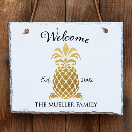 Pineapple Decor - Personalized White Wall Slate - Pineapple Welcome