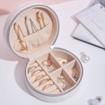 thumbnail image 4 of Vanity Box Faux Leather - Portable Zipper Round Necklace Organizer Jewelry Case, 4 of 10