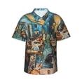 thumbnail image 1 of Balery Whimsical Cats Night Cafe Camisas hawaianas de manga corta para hombre, camisas playeras de corte holgado, camisas de vacaciones con botones,Medium, 1 of 7