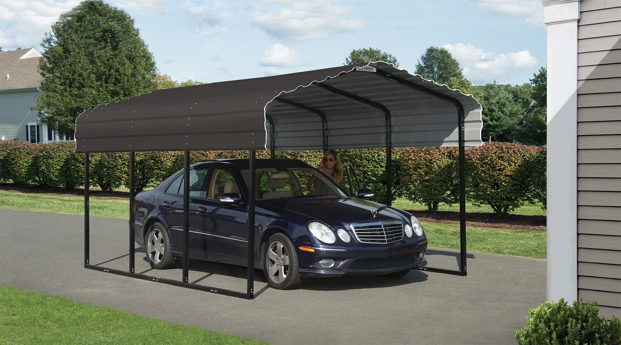 Arrow Galvanized Steel Carport, 10' x 15' x 7', Black/Charcoal