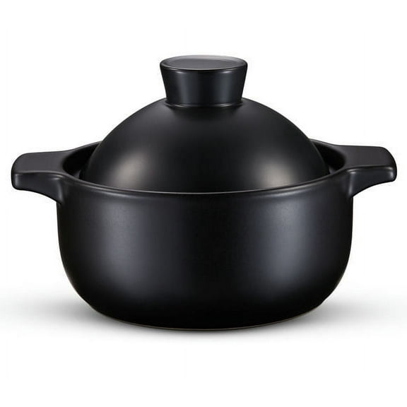 Kook Stoneware Dolsot Pot with Lid, 68 oz, Black