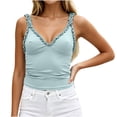 thumbnail image 2 of NTACZA Casual Womens Summer Tops Ruffle Trim Solid Camisole Deep V-Neck Sleeveless Party Slim Spaghetti Straps Size M, 2 of 6
