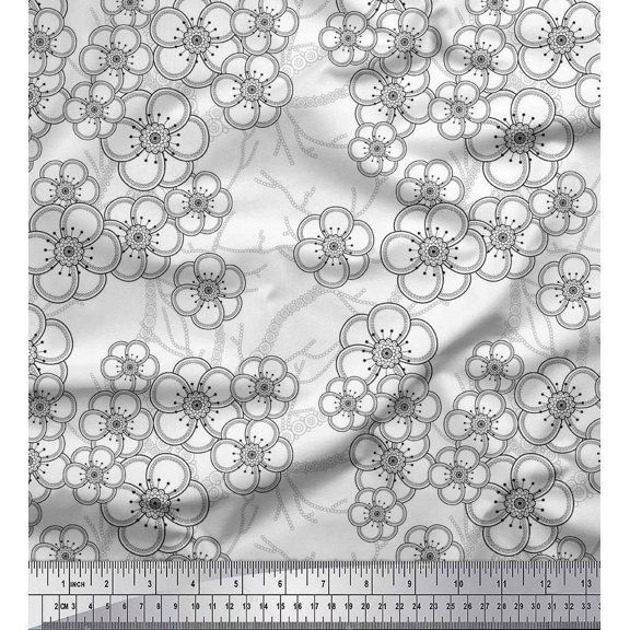 Soimoi Black Cotton Duck Fabric Artistic Floral Fabric Prints By Yard 42 Inch Wide