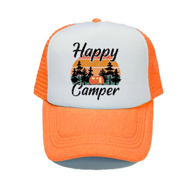 Happy Camper Printing Baseball Hat Adventure Camping Lover Mesh Trucker Style Hat Cap Adjustable Outdoor Sun Snapback Caps YY36356-60cm for adult Gao Jinjia LED