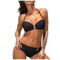 thumbnail image 2 of Women's Sexy Bikini Set Halter Neck Backless Solid Color Two Piece Swimsuit Beachwear for Vacation Summer Party,Black,XL, 2 of 5