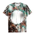 thumbnail image 3 of Jewelreauty Women Casual Tie-Dye Short Sleeve Shirts Round Neck Leopard Print Tops Summer Trendy Tunic Tee (M, Khaki), 3 of 4