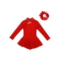 thumbnail image 3 of iEFiEL Kids Girls Figure Ice Skating Dress Long Sleeve Shiny Rhinestone Gymnastics Leotard Dress Red 4, 3 of 7