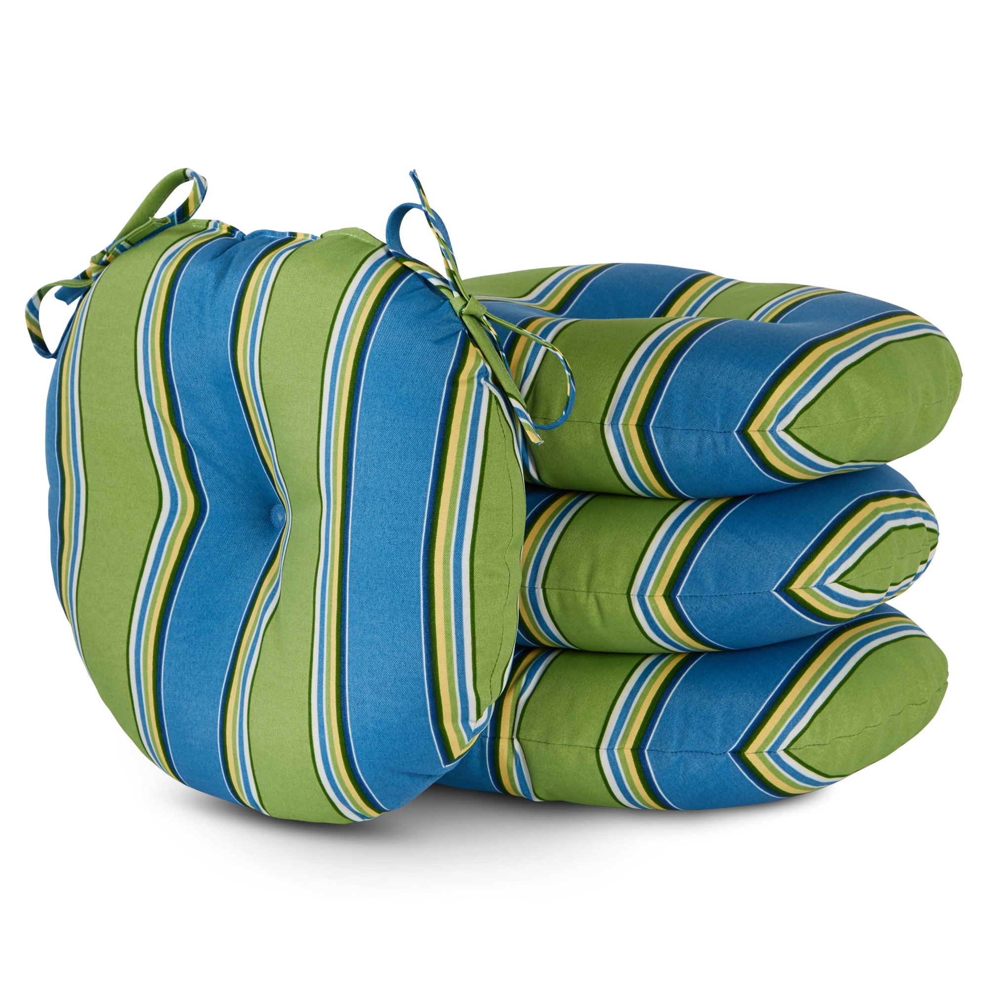 Cayman Stripe 15-inch Outdoor Round Bistro Chair Cushion (4-pack)