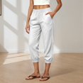thumbnail image 2 of JIAYUE Women Capri Pants Solid Color Elastic Waist Side Pockets Baggy Casual Trousers for Outdoor Walking Daily Wear, 2 of 4