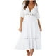 thumbnail image 2 of ICHUANYI Clearance Women’s Sexy Solid Dress Hollow Chiffon Short Sleeve V-Neck Long Dress(White, S) ICHUANYI WER2023080711744, 2 of 8