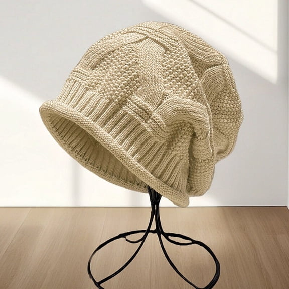 Women Knit Beanie Hat Rolled Cuff Lightweight Slouchy Winter Warm Cap