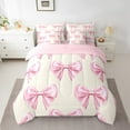 thumbnail image 2 of Manfei Dreamy Bowknot Bed in a Bag Twin size, Yellow Pink Bedding Sets Twin Size, Princess Ribbon Reversible Bedding Twin Size, Breathable Bedroom Decorative, 7pcs, 2 of 7