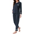 thumbnail image 4 of INSPIRE CHIC Womens Cotton Pajamas Ribbed Sleepwear Pullover Tops with Pants Lounge Sets with Pockets XS Navy, 4 of 6