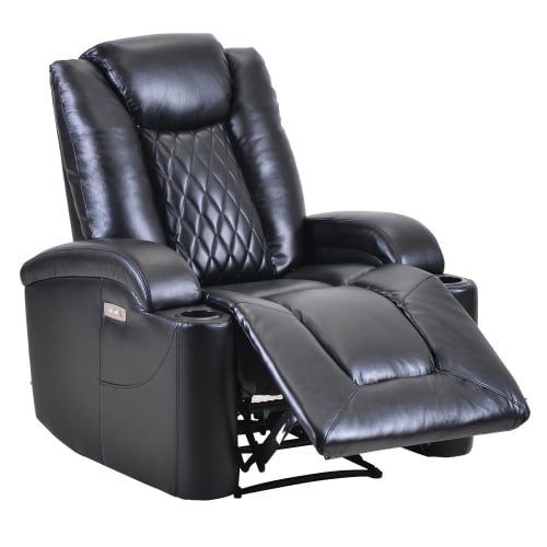 Power Motion Recliner With Usb Charge, Leather Recliner With Cup Holder