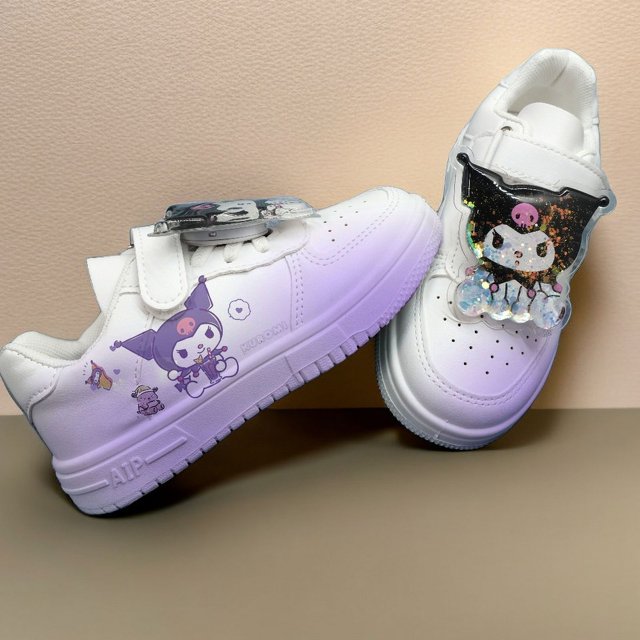 Zapatos de cuero azul Kuromi niñas lindos zapatos blancos para niños 2024 zapatillas nuevas de otoño e invierno