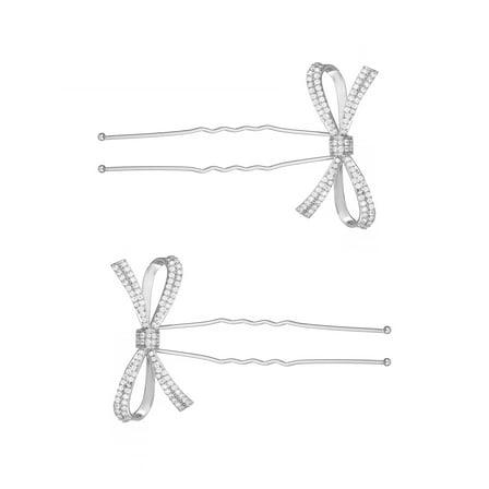 Believe by Brilliance Women's Fine Silver Plated and Genuine CZ Bow Motif Hair Pins, Female, Set of 2