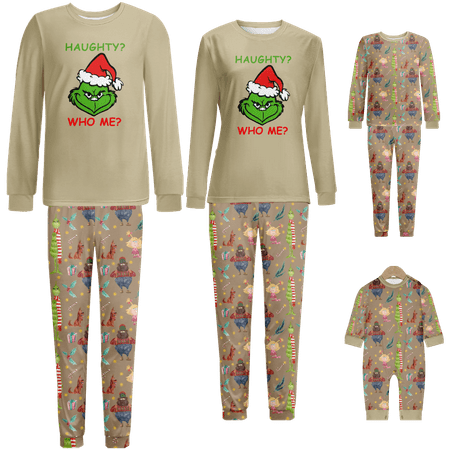 

Family Matching Christmas Pajamas Sleepwear Set The Grinch Khaki Printed Sizes Baby-Kids-Adult-Pet 2-Piece Top and Pants Bodysuits Unisex Pajamas Set