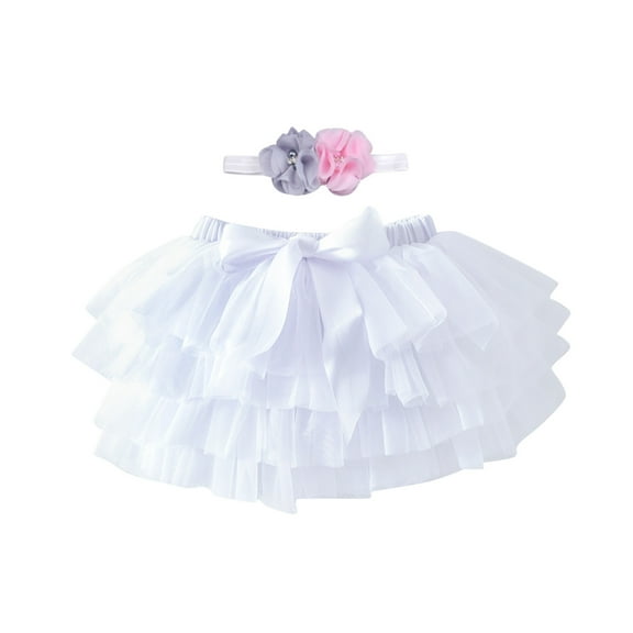 MANHUJI Tulle Skirt for Girls Baby Girls Soft Fluffy Tutu Skirt Party Carnival Toddler Girl Mesh Tutu Bowknot Princess Skirt Hairband Summer Skirt Faldas (White,M)