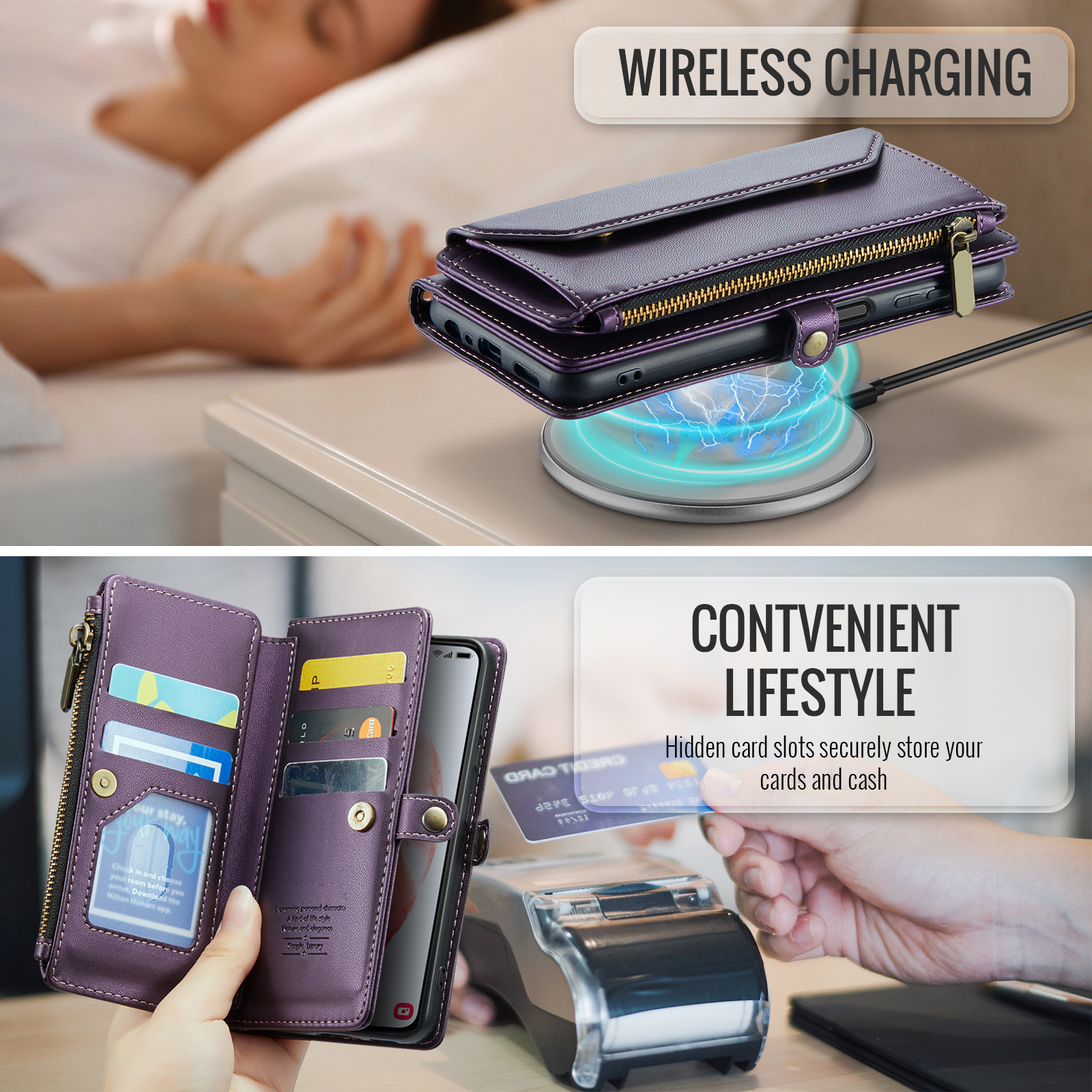 Asuwish Compatible with Samsung Galaxy S21 5G 6.2 inch Zipper Wallet Phone Case Tempered Glass Screen Protector Crossbody Lanyard Strap Flip Card Holder Slot Cell Cover for S 21 21S G5 Women Purple