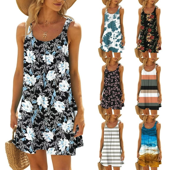 Azrian Womens Plus Size,Women's Beach Dress Bikini Beachwear Coverups Casual Vacation Short Summer Halter Dresses