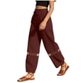 thumbnail image 5 of VBVC Women's Drawstring Cotton-Linen Harem Pants,Crochet Lace Hem Cropped Trousers For Women,Ladies Comfy Boho Beach Joggers with Pockets,Wine,S-2XL, 5 of 10